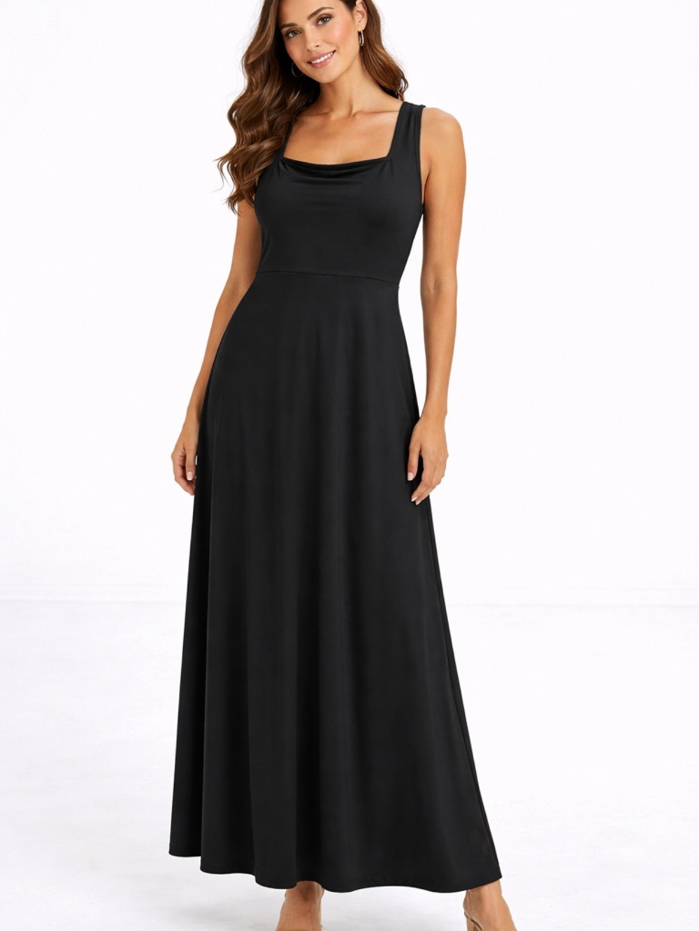 Black Sleeveless Maxi Dress with Sqare Neck